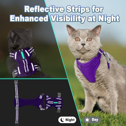Cat Harness and Leash Set Escape Proof for Kitten Walking, Soft Adjustable Top Handle Vest Harnesses for Cats, Easy Control Breathable Reflective Small Medium Large, Purple, XS