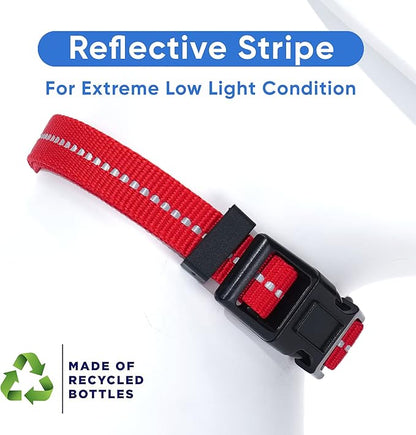 Pawtitas Recycled Dog Collar with Reflective Stitched Puppy Collar Made from Plastic Bottles Collected from Oceans Small Red Chili