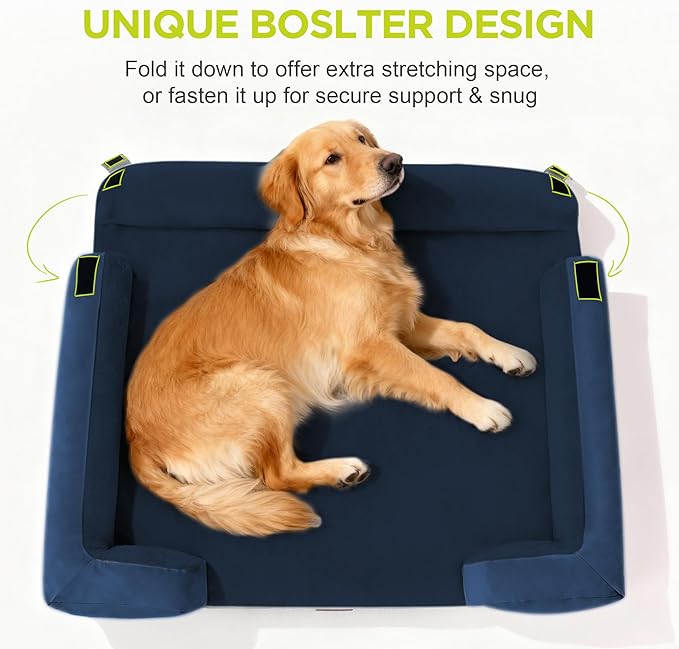 Orthopedic Dog Bed for Extra Large Dogs, XXL Waterproof Egg Crate Memory Foam Pet Bed Bolsters with Removable Washable Cover & Non-Slip Bottom, Tennis Ball Toy, 45x35