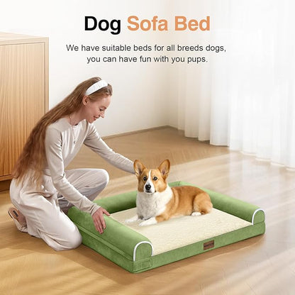 Medium Large Dog Bed Orthopedic Washable: Beds Bolster Medium Large Sized Dog Bed Egg Crate Foam Couch Sofa Waterproof with Removable Cover - Grass Green