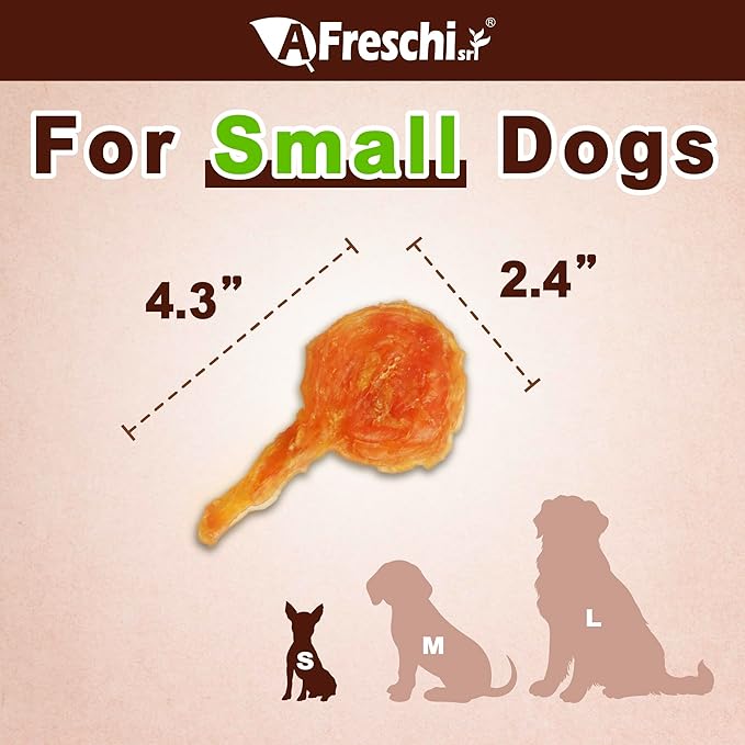A Freschi srl Turkey Tendons for Dogs, Long-Lasting, Hypoallergenic Rawhide Alternative, Human Grade, Healthy Puppy Chews, Natural Dog Treats for Small Dogs, Lollipop (S), 40 Count Box