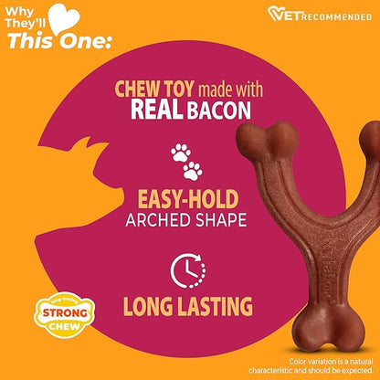 Nylabone Wishbone Strong Chew Toy for Dogs Made with Real Bacon, Durable Dog Chew Bones for Aggressive Chewers, Long-Lasting Flavor Keeps Dogs Busy, Large Dog Toys - Up to 50 lbs, 1 Count