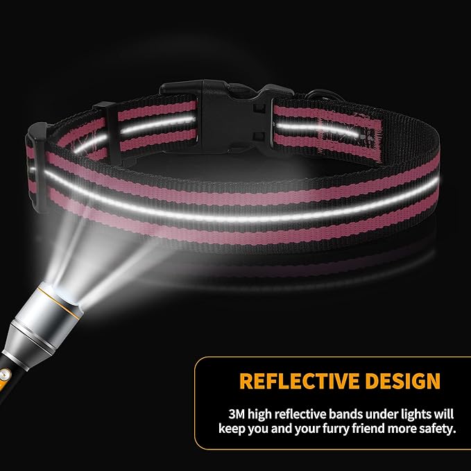 Mile High Life Reflective Dog Collar | Nylon Pet Collars wiith Buckle | Light Weight Puppy Collars | Pink Dog Collars for Large Dogs (Pink, L)