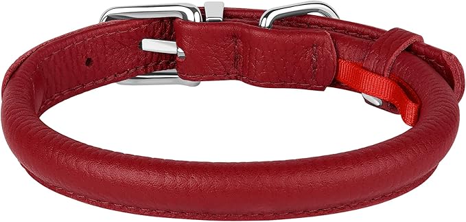 OOPSDOGGY Rolled Leather Dog Collar Soft Roll Collars for Small Medium Large Dogs Puppy (Red, XXS, 7"-9")