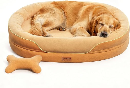 CWAWZ XL Orthopedic Dog Bed, Extra Large Dog Bed, Dog Sofa for Large Sized Dogs with Full-Surround Bolsters, Dual-Sided Dog Cooling Bed with Memory Foam, Washable Pet Sofa with Nonslip Bottom, Brown