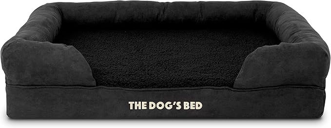 The Dog’s Bed, Large Black Faux PL, Memory Foam, Pain Relief: Arthritis, Hip & Elbow Dysplasia, Post Surgery, Lameness, Supportive, Calming, Waterproof Washable Cover, Veterinary Approved