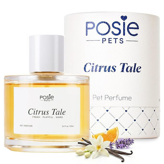 Posie Pets Dog Perfume Spray Long Lasting 4-8 Hours - Water-Based, Vegan Cologne - Luxury, Alcohol-Free Grooming Deodorizer for Dogs with Orange Blossom, Lavender, Vanilla - Citrus Tale, 100ml
