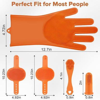 6PCS Pet Grooming Kit for Dogs,Cats and Horses | Dog Washing/Bath Gloves | Dog Bath Brush | Shampoo Brush | Pet Grooming Gloves | Dog Bath Supplies (Orange)