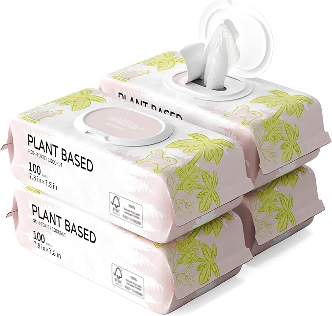 IMMHABI 400 PCS Pet Wipes for Paws and Butt Hypoallergenic Pets Cleansing & Deodorizing Anal Gland Hygienic Puppy Wipes for Dogs Face and Body Wipes Cleaning Fur Doggie Wipes Doggy Wipes (Coconut Oil)