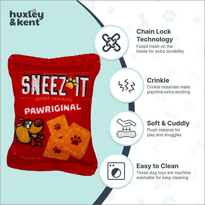 Huxley & Kent Funny Dog Toy w/Squeaker – Power Plush Squeaky Dog Toys for Small Dogs – Durable Small Stuffed Animal for Indoor Play & Fetch - Tiny Tuff Sneez-It