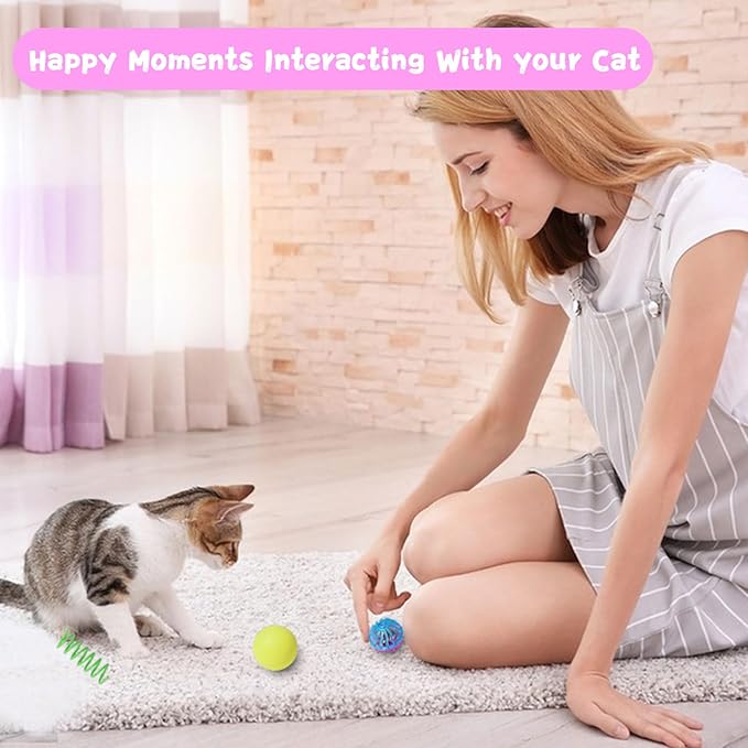 Flashine Cat Toys for Indoor Cats 40 PCS Kitten Toys Cat Interactive Toys Pack Including Cats Springs Sparkle Ball Pom Pom Ball Jingle Balls Tracks Balls