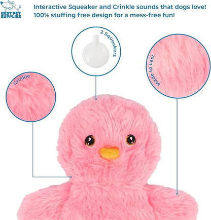 Best Pet Supplies Interactive Squeaky Dog Chew Toy, Ideal Dog Toys for Chewers, Small, Medium & Large Dogs, and Fetch Lovers - Crinkle Chicken (Yellow, Pink, Blue), Large