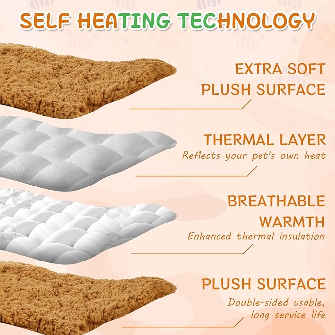 BrightRow 3 Pack Self Warming Pet Bed Leaf Shape Self Heating Cat Dog Mat Washable Thermal Sleeping Pad for Indoor Outdoor Hedgehog, Bunny, Sugar Glider, Rat, Chinchilla(Orange,Small-16 x20)