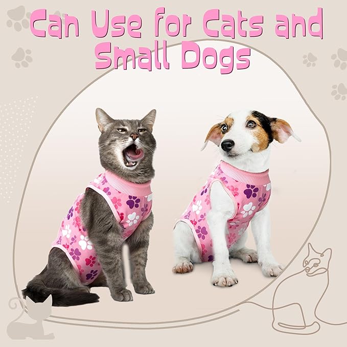 COZYDOODZ Cat Recovery Suit – Soft Breathable Cat Onesie for Female & Male Cats After Surgery, Spay, Neuter or Wounds, Cat Surgery Suit, Recovery Suit for Cats, Cone Alternative, Pink Paw Print