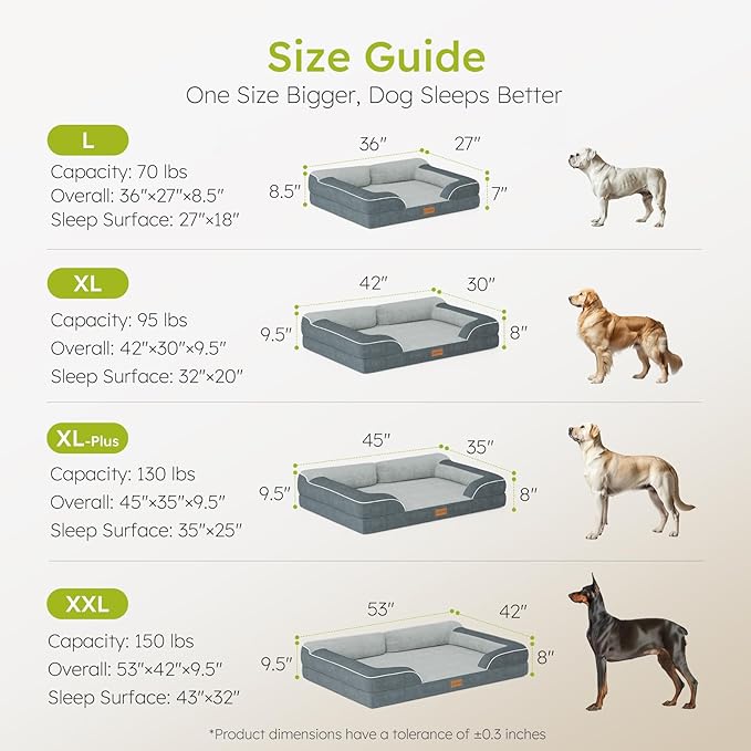 CWAWZ Extra Large Dog Bed, Orthopedic XL Dog Bed with Cooling Gel Memory Foam, Waterproof Pet Bed with Removable Washable Cover, 42" Pet Sofa Couch Dutch Velvet with Bone Toy, Dark Gray