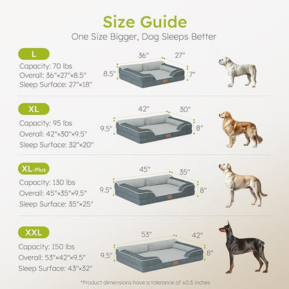CWAWZ Extra Large Dog Bed, Orthopedic XL Dog Bed with Cooling Gel Memory Foam, Waterproof Pet Bed with Removable Washable Cover, 42" Pet Sofa Couch Dutch Velvet with Bone Toy, Dark Gray