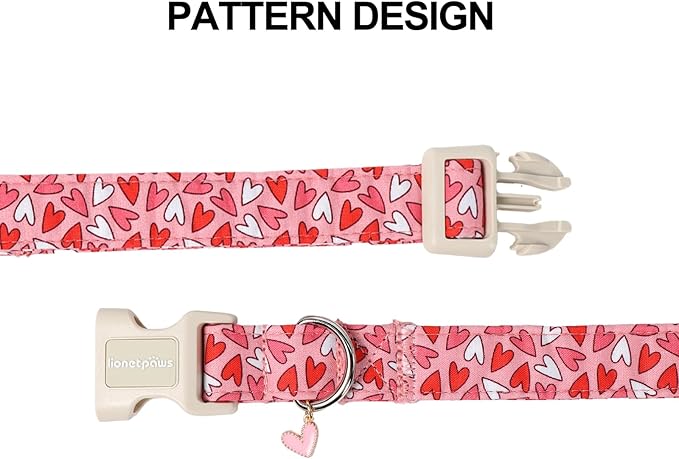 Lionet Paws Valentine's Day Dog Collars - Pink Dogs Collar with Plastic Buckle and Heart Pendant,Dog Collar for Medium Large Dogs