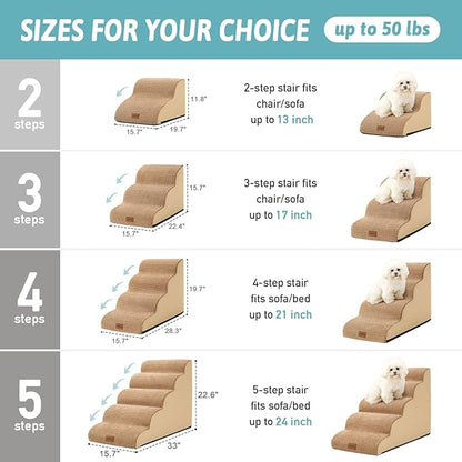 Dog Stairs for Small Dogs, Curved Dog Step for Puppy, Older or Cat, Medium Pet Ramp for Sofa, Couch or Bed, Ladder with High Density Foam, 15.7x28.3x19.7 inch, 4 Step, Light Brown
