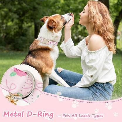Dog Collars for Small Dogs, Adjustable Pink Dog Collars with Rose Pattern, Cute Dog Collar for Dogs Spring Summer Collars for Girl Boy Dog-S
