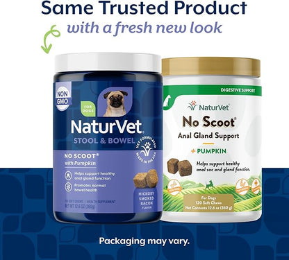NaturVet - No Scoot for Dogs - 120 Soft Chews - Plus Pumpkin - Supports Healthy Anal Gland & Bowel Function - Enhanced with Beet Pulp & Psyllium Husk