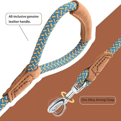 Mile High Life Leather Dog Leash, Heavy Duty Strong Genuine Leather Handle Rope Leash Soft and Comfortable for Small Medium Large Dogs (Peacock Blue, 60 Inch)