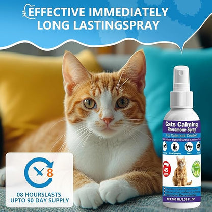 【𝐇𝐢𝐠𝐡𝐥𝐲 𝐄𝐟𝐟𝐞𝐜𝐭𝐢𝐯𝐞】Cat Calming Spray, 15% F3 Cat Pheromone Spray to Help Calm During Travel and Stress and Reduce Urine Spraying, Scratching, Excessive Grooming & Aggression 2*100mL