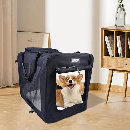 JESPET 36'' Soft Dog Crates Kennel for Pets, 3 Door Soft Sided Folding Travel Pet Carrier with Straps and Fleece Mat for Dogs, Cats, Rabbits, Grey Blue Beige & Black (36" L x 24" W x 27" H, Black)