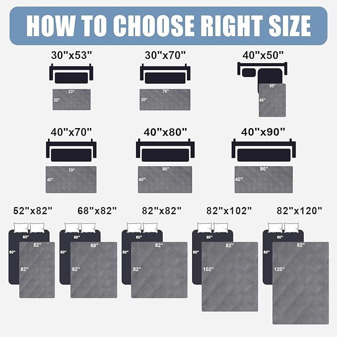 Smiry Waterproof Dog Bed Cover Blanket 52x82, Soft Reversible Pet Blanket, Washable Leakproof Cats Dogs Couch Cover for Sofa, Couch, Furniture, Lattice, Grey/Grey