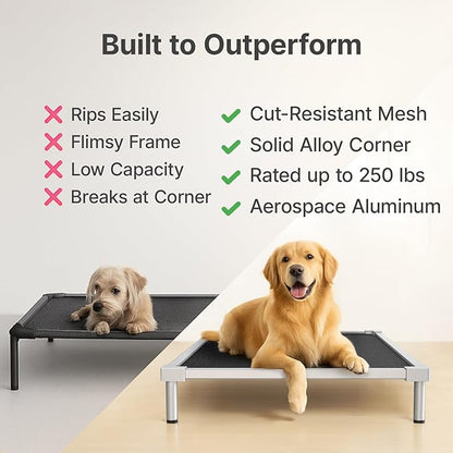 Pronest Chew Proof Elevated Dog Beds Medium Large Sized, Aluminum Alloy Dogs Supplies Raised Cot for Cooling Indoor/Outdoor/Camping Use Washable Pet Bed for Crate-48.4"x 32.7" x 7", Gray