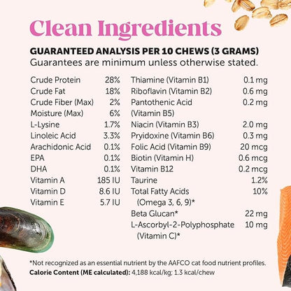 Cat Multivitamin Crunchy & Creamy Chews - Cat Treats for Health + Immune, Joint Support, Skin & Coat, & Digestion - Vitamins with Omega 3s, Lysine & Probiotics (30 Day Supply)