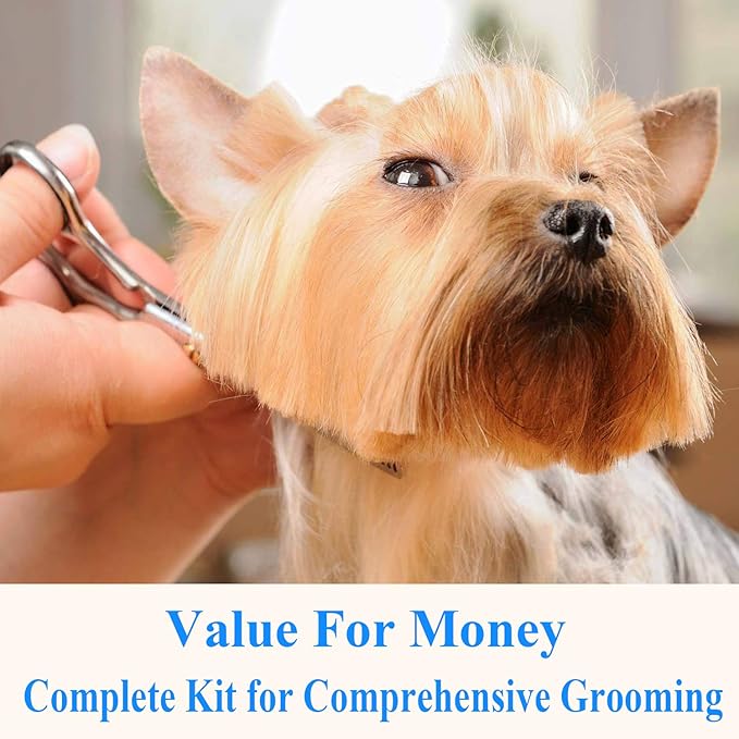 JASON Left Handed 7" Straight Dog Grooming Scissors, Premium Cats Grooming Shears Pets Trimming Kit with Offset Handle and a Jewelled Screw, Sharp, Comfortable Christmas Gift