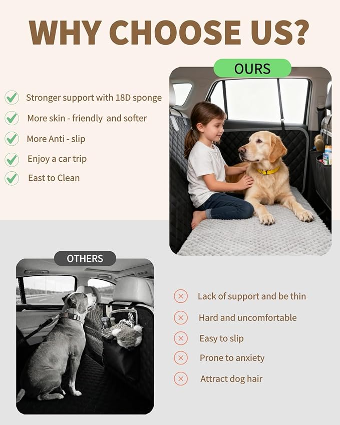 PetPurrio Backseat Pet Bed Mat, Non-Slip Travel Pet Mat, Dog Bed for Car Back Seat, Suitable for Backseat Extenders and Trucks SUVs