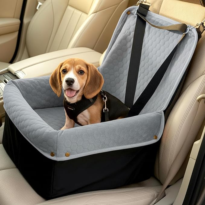 Wagora Dog Car Seat for Small Medium Dogs, Travel Pet Car Bed with Removable Waterproof Cover, Memory Foam Dog Booster Seats Up to 35 lbs, Safety Belt and Storage Pocket(Gray)