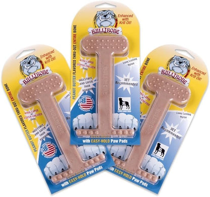 Bullibone Nylon Dog Chew Toy for Aggressive Chewers - Dental Hygiene Bone with Peanut Butter Flavor, Durable Tough Chew Toys for Extra Large Dogs, Indestructible Dog Bone - 3 Pack