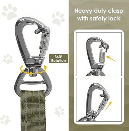 AUBELL Tactical Dog Leash Heavy Duty,4-6ft Reflective Strong No Pull Bungee Leash for Medium Large Dogs with Comfortable Padded Double Handle,Car Seat Belt,360 Degree Rotating Carabiner,Green