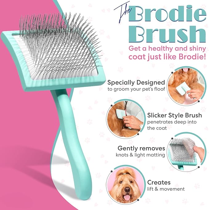 Floof Style Duo - Floof Juice and Brodie Brush - Dog Slicker Grooming Wire Brush and Conditioner and Detangler Kit Gift Set for All Coat Types; Ideal for Long Haired Dogs