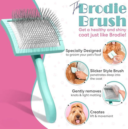 Floof Style Duo - Floof Juice and Brodie Brush - Dog Slicker Grooming Wire Brush and Conditioner and Detangler Kit Gift Set for All Coat Types; Ideal for Long Haired Dogs