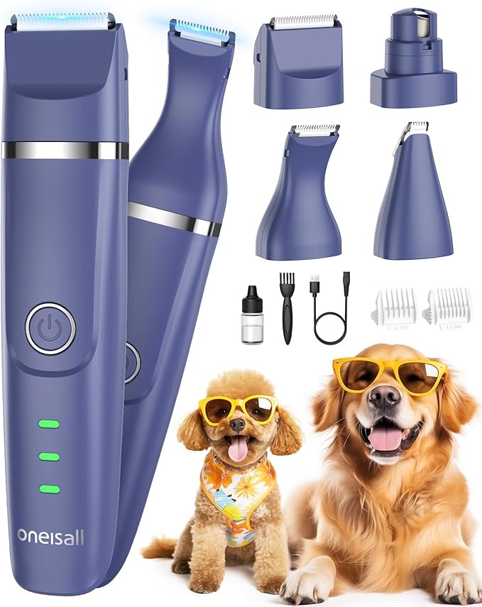 oneisall Dog Clippers with Double Blades,Cordless Small Pet Hair Grooming Trimmer,Low Noise for Trimming Dog's Hair Around Paws, Eyes, Ears, Face, Rump (Purple)
