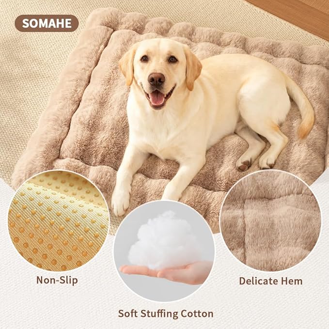 SOMAHE Self-Warming Dog Bed, Plush Faux Fur Mat with Anti-Slip Bottom, Ultra Soft Heated Pet Bed for Medium Large Dogs, Cozy Fluffy Pad for Carriers Couch Crate, Machine Washable, 35 x 27 Inch Coffee