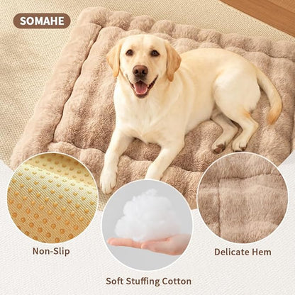 SOMAHE Self-Warming Dog Bed, Plush Faux Fur Mat with Anti-Slip Bottom, Ultra Soft Heated Pet Bed for Medium Large Dogs, Cozy Fluffy Pad for Carriers Couch Crate, Machine Washable, 35 x 27 Inch Coffee