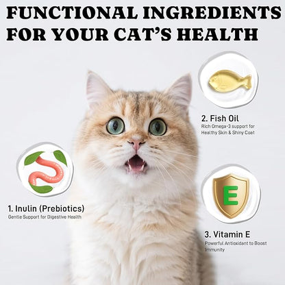 PETASTY Squeeze Up Stick High Protein Lickable Cat Treats, 20 Count Grain-Free Salmon Soft Creamy Puree with Vitamin E, Omega-3 Wet Cat Treat, Skin Coat Care for Daily Interactive Training Reward