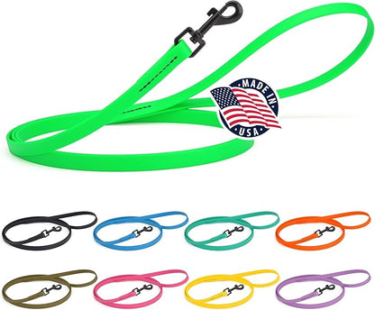 Dogline Biothane Waterproof Dog Leash Strong Coated Nylon Webbing with Black Hardware Odor-Proof Easy to Clean High Performance for Small or Large Dogs Made in USA 4 or 6 ft Lead, Tropical Green