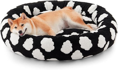 JOEJOY Donut Dog Bed Medium Size Dog, Cute Round Calming Pet Bed with Removable Washable Cover, Orthopedic Puppy Bed with Jacquard Shaggy Plush & Non Skid Bottom