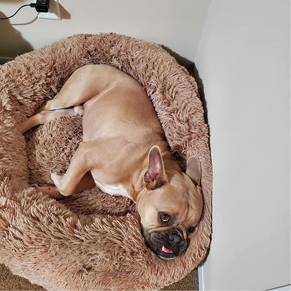 Calming Dog Bed for Medium Dogs Washable Donut 30 inches Anti-Slip Pet Bed,Round Fluffy Plush Faux Fur Cat Bed,Fits up to 45 lbs Pets,Camel