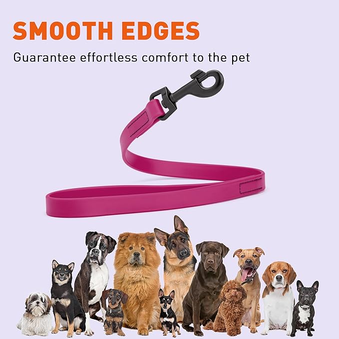 Dogline Biothane Waterproof Dog Leash Strong Coated Nylon Webbing with Black Hardware Odor-Proof Easy to Clean High Performance for Small or Large Dogs Made in USA 2 ft Lead, Magenta Pink