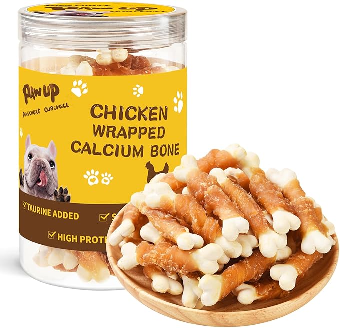 PAWUP Chicken Wrapped Puppy Chew Bones, Digestible Soft-Core Dental Chews, Real Chicken, Gentle Teething Treats for Small & Medium Dogs, 12.5 oz