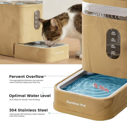 Gardner Pet 1.7 Gallon Automatic Dog Water Bowl Dispenser 6.5L Gravity Water Feeder with Stainless Steel Bowl & Maifan Stone Filter, BPA-Free for for Cats and Dogs (Brown, 1.7 Gallon)