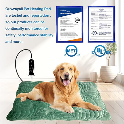 Quwzayail Pet Heating Pad Waterproof for Dogs Smart Switch, 9 Level Digital Display Switch, Heating Pads for Puppy delivery Products, Dog beds (47.0" L x 30.0" W x 0.5" Th, Green)