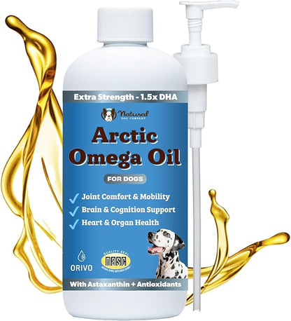 Natural Dog Company Arctic Omega Oil for Dogs – Salmon, Pollock, Krill & Algal, DHA Supports Skin & Coat, Joint Mobility, Cognitive Health & Immune Wellness, Liquid Fish Oil Pump,16 oz