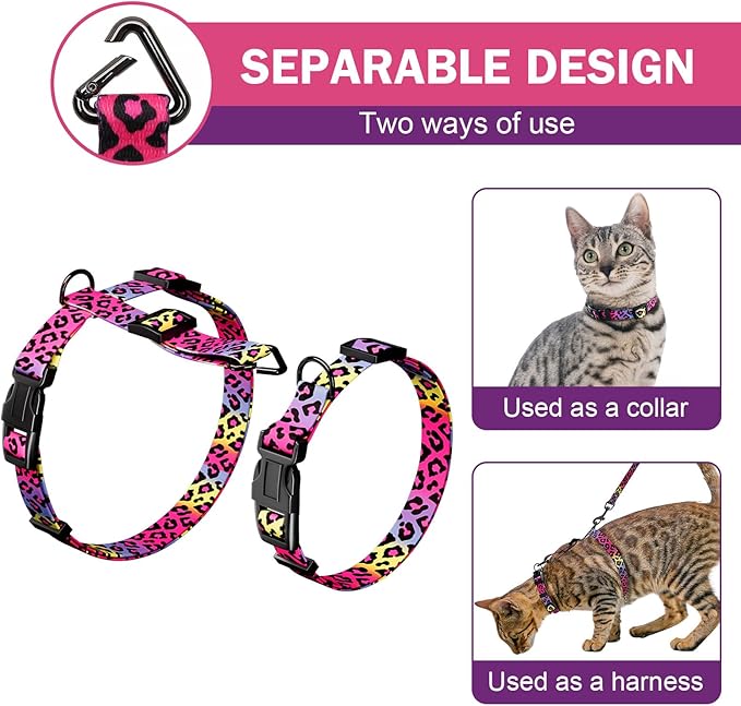 Hikiko Cat Harness and Leash Set Escape Proof Adjustable Walking Travel Soft Kitten Harness for Small Medium Large Cats (Gradient Leopard, S)